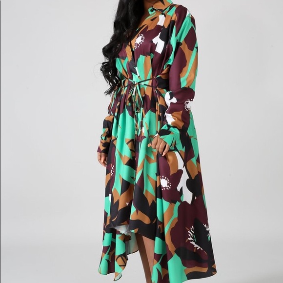 🌟HP🌟Dani Green & Brown Long Sleeve Dress👗 - Picture 3 of 15